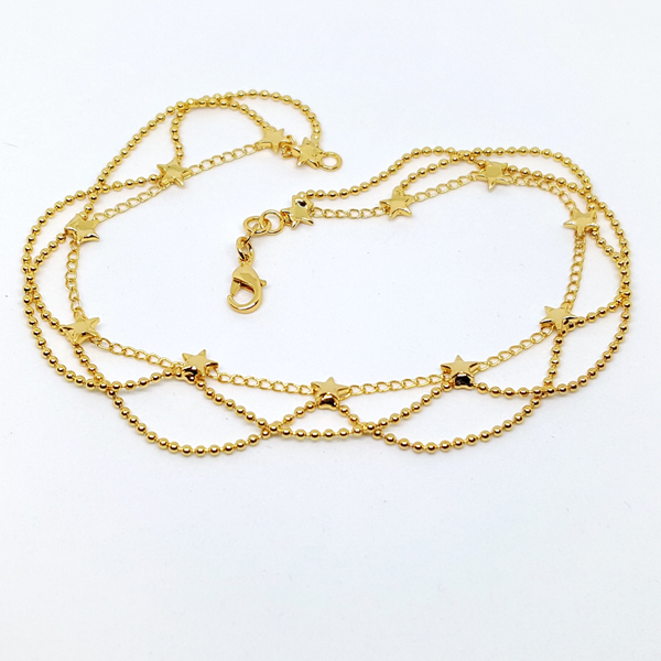 1-0078-h1 Gold Plated Multi Strand Star Anklet. 10"