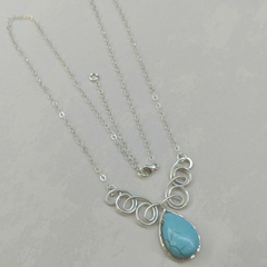 Adjustable Sterling Silver Wire Sculpted Turquoise Gemstone Drop Necklace
