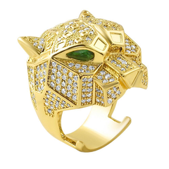 3D Tiger Micro Pave Gold CZ Ring