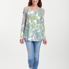 Abstract Rose Garden (7648) ~ Cold Shoulder Tunic