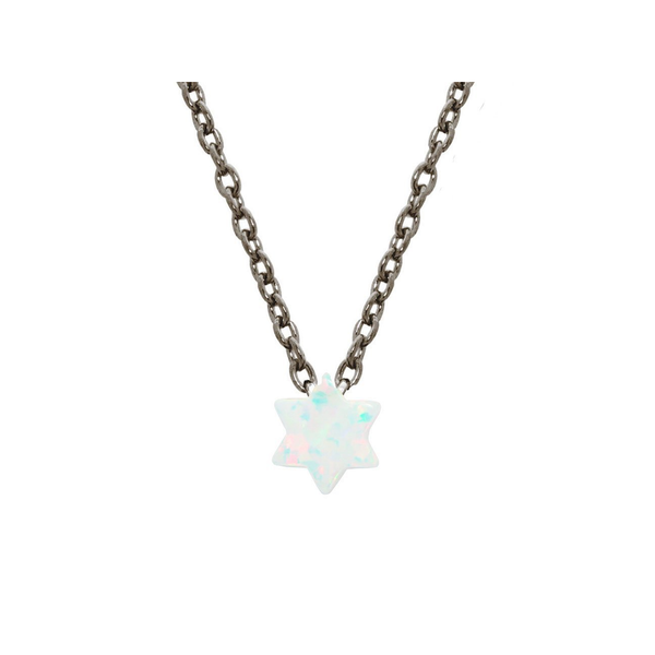 925 Black Rhodium Plated Silver Mini Opal Stone Star of David Necklace, 15" + 2"ext