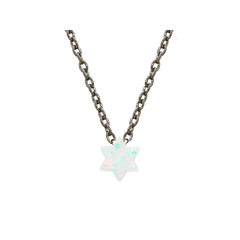 925 Black Rhodium Plated Silver Mini Opal Stone Star of David Necklace, 15" + 2"ext