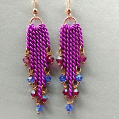 Hot Pink Tassel Chain Crystal Earrings