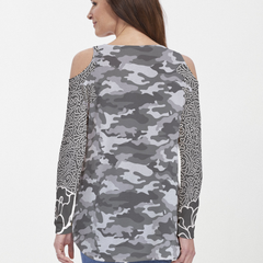 Camo-Floral Grey (9240) ~ Cold Shoulder Tunic