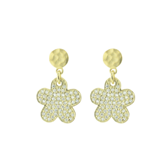 Sparkling Pave Cz Daisy Earrings in Gold Plated Sterling Silver, 15mm