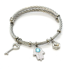 (mban-928-h9-5) Stainless Steel Charms Wire Bangle.
