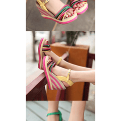 Womens Summer Color Block Criss-cross Platform Sandals
