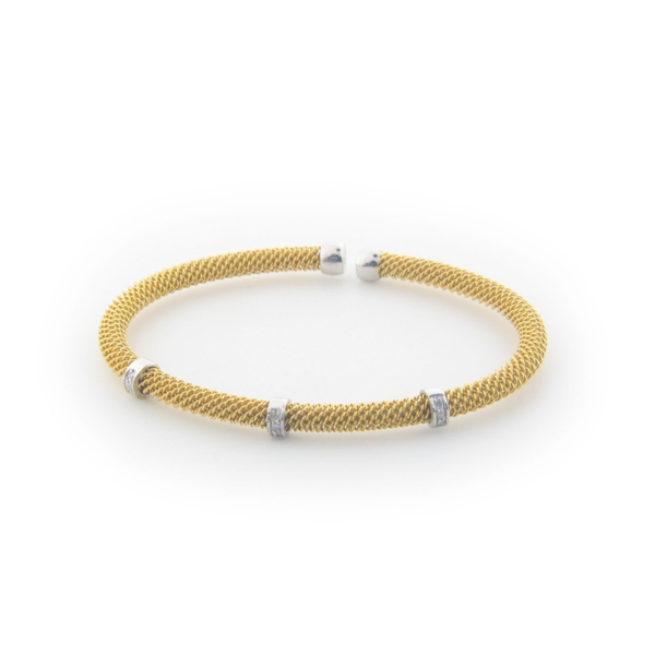 Fronay Co .925 Sterling Silver Diamond Bangle Mesh Bracelet dipped in Gold ( 0.10 cttw)
