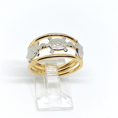 1-3102-h2 Gold Overlay Two Tone Turtles Ring.