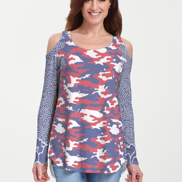 Camo-Floral RWB (9242) ~ Cold Shoulder Tunic