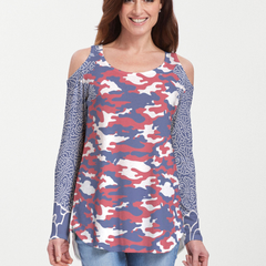 Camo-Floral RWB (9242) ~ Cold Shoulder Tunic