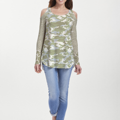 Camo-Floral Green (9239) ~ Cold Shoulder Tunic