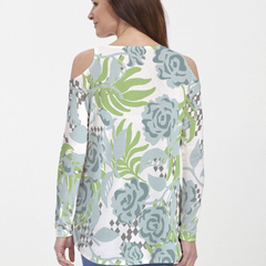 Abstract Rose Garden (7648) ~ Cold Shoulder Tunic