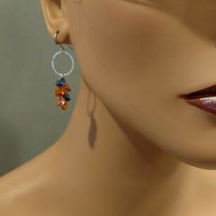 Hammered Circle Multi Crystal Color Drop Dangle Earrings