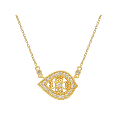 Antique Sparkling Eye Pendant Necklace in Vermeil, 16" + 2" Extender