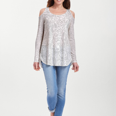 Freehand Floral Grey (7605) ~ Cold Shoulder Tunic