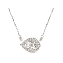 Antique Sparkling Eye Pendant Necklace in Sterling Silver, 16" + 2" Extender