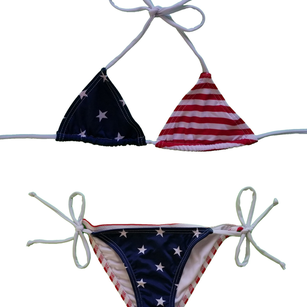 Shore Trendz Kids USA Flag Bikini Triangle Top and Tie Side Made in USA..