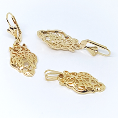 1-6005-h2 Gold Overlay Owl Earring and Pendant Set.