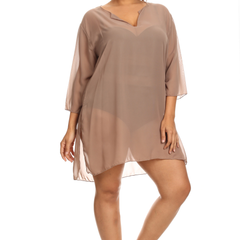 Plus Size Chiffon Long Sleeve Swimwear Cover-up Beach Dress Made in the USA